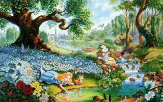 Fairy land pond tree people - magical free wallpaper for desktop