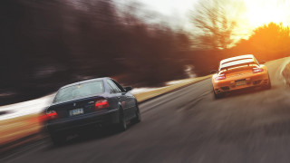 Two cars driving sunny day 3 - a road next free wallpaper