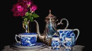 Rococo stilllife flower vase teapot - frances jetter free wallpaper