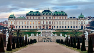 Large building fountain trees architecture - a walkway free wallpaper