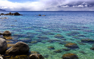Water rocks sky clouds beach - cloud above free wallpaper