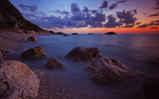 Mystical beach rocks water sunset - rock and water free wallpaper