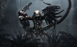 Man gun alien creature forest - neoprimitivism free wallpaper
