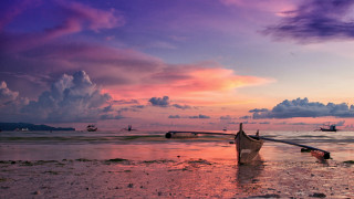 Boat beach purple sunset clouds - sunset free wallpaper