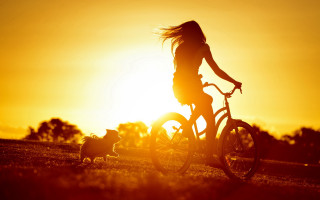 Woman bike dog sunset autumn - a woman riding free wallpaper