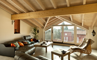 Living room couch table plant 2 - open ceiling free wallpaper