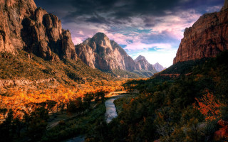 River valley mountains trees cloudy 3 - mountain and trees under a cloudy sky free wallpaper