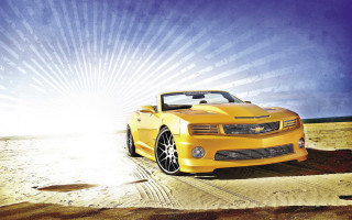 Yellow sports car sandy road - a yellow sports car free wallpaper