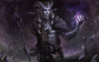 Horned man staff bird cave - his arm free wallpaper