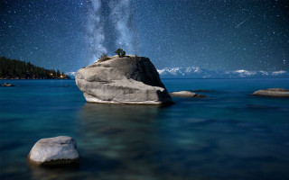 Person rock ocean night starry - under free wallpaper for desktop