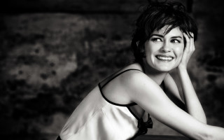 Woman smiling blackandwhite araceli gilbert - promotional image free wallpaper for desktop