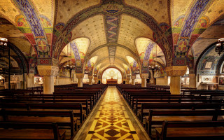 Church pews tiled floor mosaic - floor free wallpaper