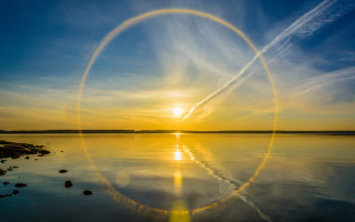 Smoke circle sunset lake jettrail - halo free wallpaper