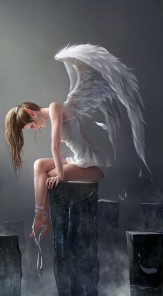 Woman sitting rock angel wings - a rock free wallpaper
