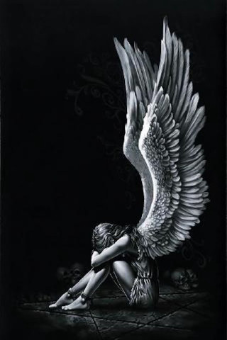 Woman sitting wings spread head - a charcoal drawing free wallpaper