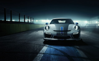 White sports car night road 3 - photorealism free wallpaper