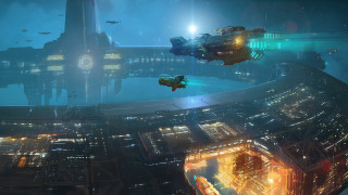 Futuristic city building night lights - a futuristic looking building free wallpaper