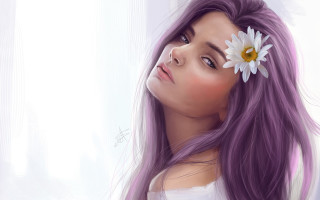 Purple hair flower sky fantasy - a digital painting free wallpaper