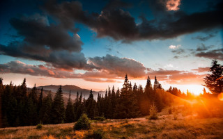 Sunset forest mountain clouds sky 4 - alena aenami free wallpaper
