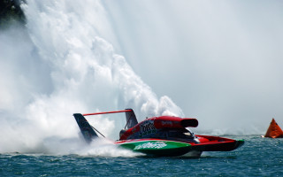 Jet boat waterfall flag ocean - eric dinyer free wallpaper