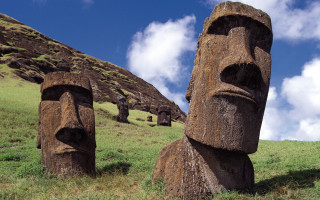 Wooden statues hillside landscape surrealist - a hill side free wallpaper