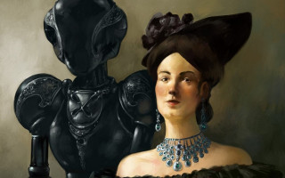 Woman black dress alien head - a painting of a woman free wallpaper