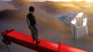 Man red beam city skyscraper - context art free wallpaper