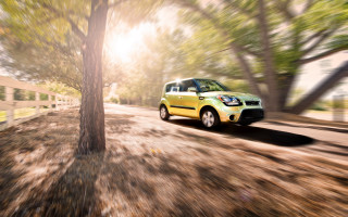 Small car road tree fence - area free wallpaper