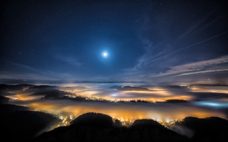 City moon night clouds mountains - andor basch free wallpaper