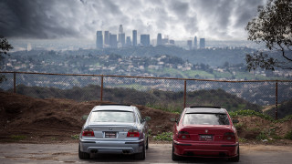 Parking cars city fence clouds - elbridge ayer burbank free wallpaper