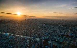City skyline sunset river city - neoism free wallpaper