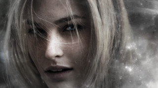 Woman blue eyes snow starry - realistic eye free wallpaper