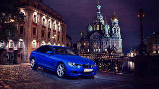 Blue car night cityscape clock - andrey yefimovich martynov free wallpaper