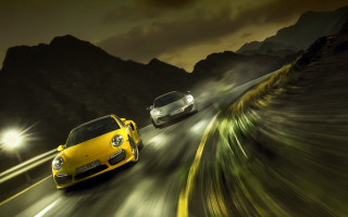 Cars mountains night lights motion - motion blur free wallpaper for desktop