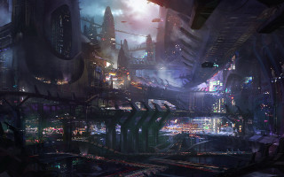 Futuristic city lights night architecture - a futuristic city free wallpaper