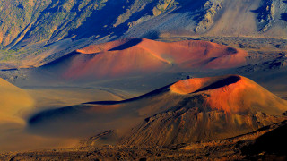 Mountain sand dunes orange sky - art free wallpaper