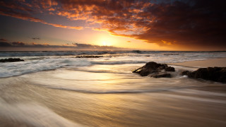Sunset ocean waves rock shore 2 - sunset free wallpaper