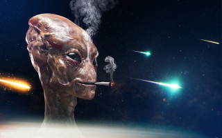 Alien smoking space green light - alien free wallpaper