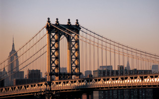 Bridge city building spire sunset - christo free wallpaper