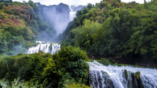 Waterfall forest nature scene bush - correggio free wallpaper