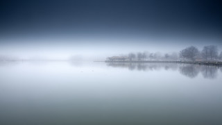 Foggy lake house trees mountain - a foggy lake free wallpaper