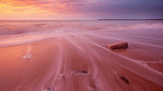 Beach rock waves sunset pink 2 - impressionist free wallpaper