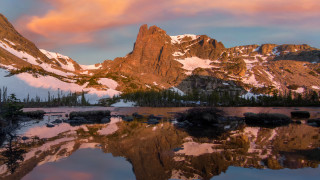 Mountain lake forest sunset sky 2 - widescreen free wallpaper