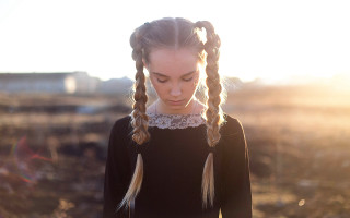 Woman longhair blackdress braid field - anka zhuravleva free wallpaper