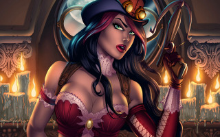 Woman demon hat knife fire - a costume holding free wallpaper