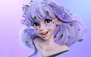 Purple hair flower face portrait - purple hair free wallpaper for desktop