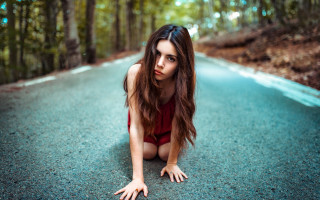 Woman red bodysuit woods laying - a red bodysuit free wallpaper
