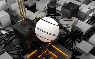 White ball black yellow wires - a yellow light free wallpaper