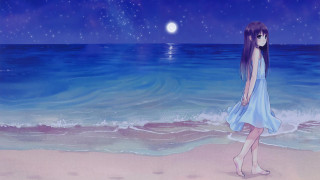 Girl beach ocean night full - magical free wallpaper for desktop