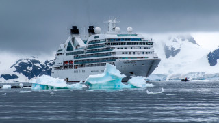 Cruise ship icebergs mountain scenery - ecological art free wallpaper